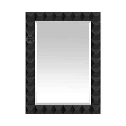 Rocca mirror frame is crafted with mango wood and a matte black finish.