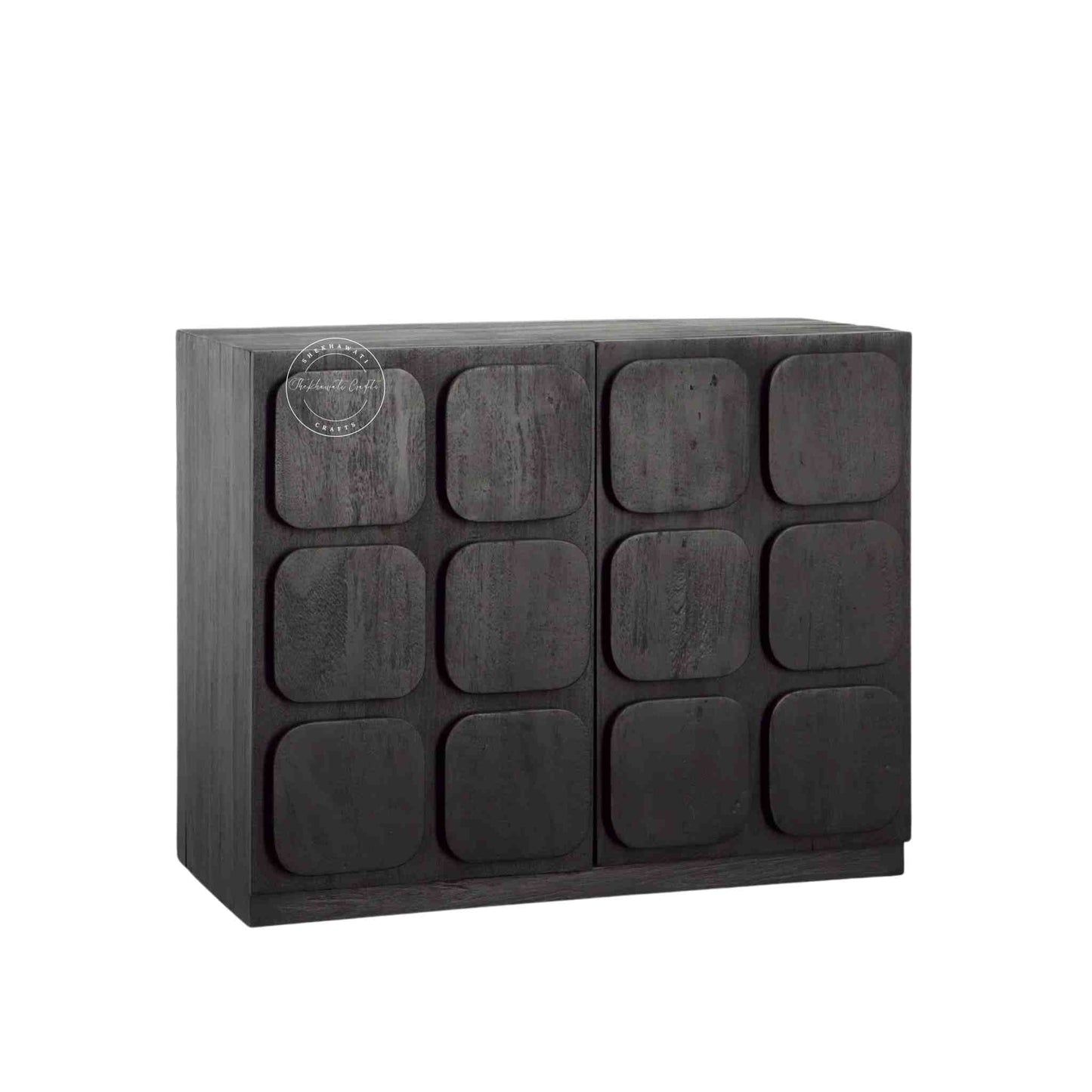 Royal Aravalli Sideboard is handmade from solid mango wood and a matte black finish.