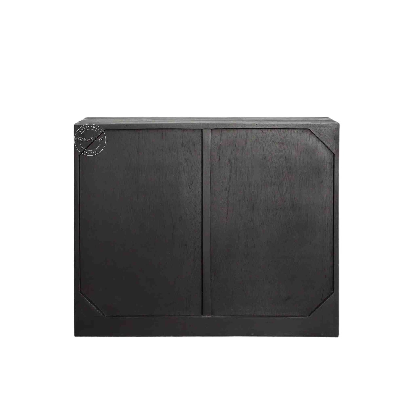 Royal Aravalli Sideboard is handmade from solid mango wood and a matte black finish.
