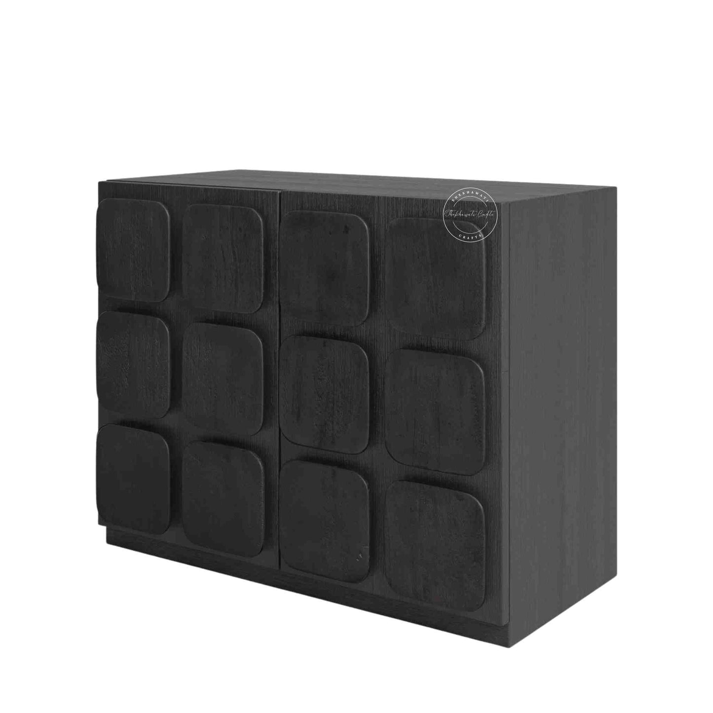 Royal Aravalli Sideboard is handmade from solid mango wood and a matte black finish.