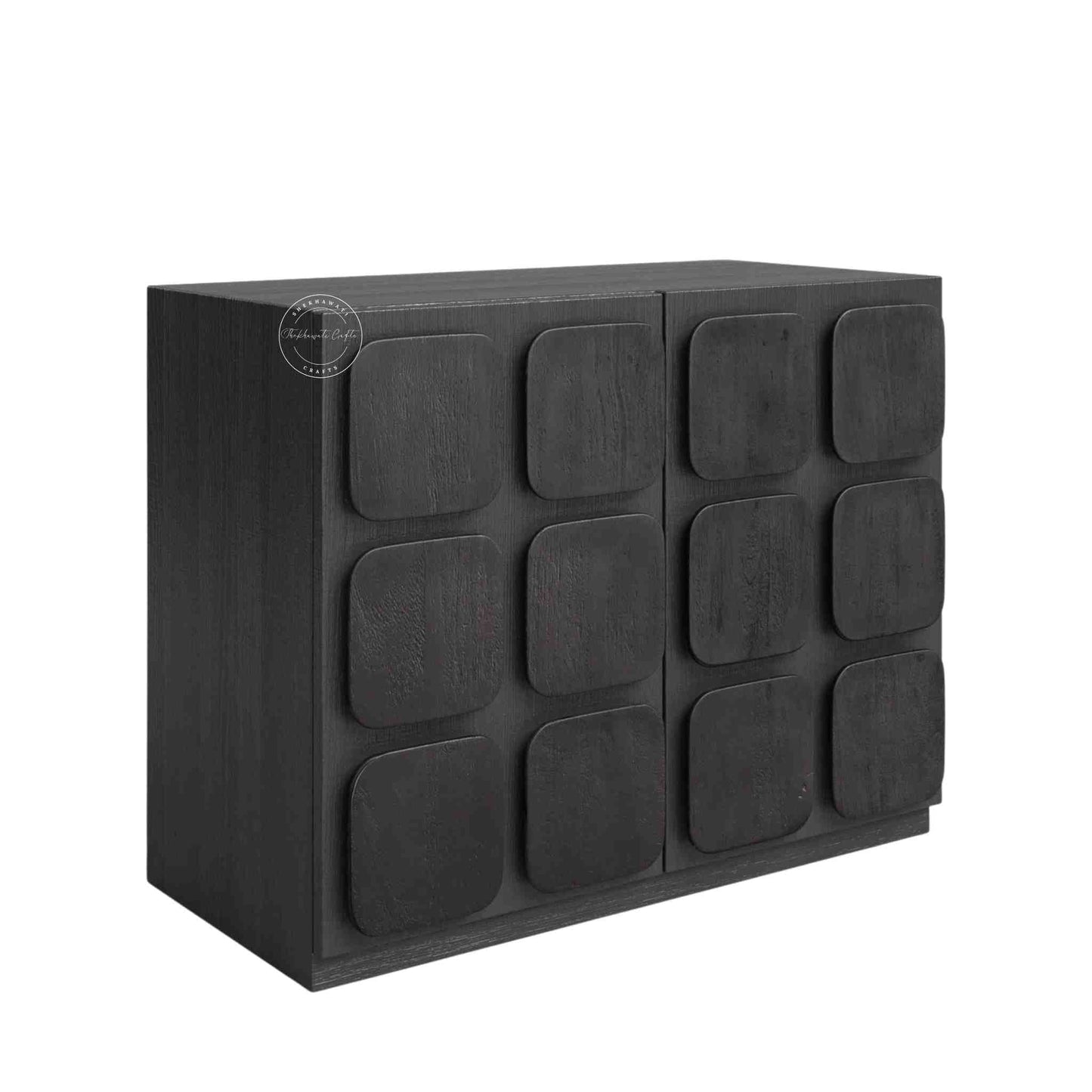 Royal Aravalli Sideboard is handmade from solid mango wood and a matte black finish.