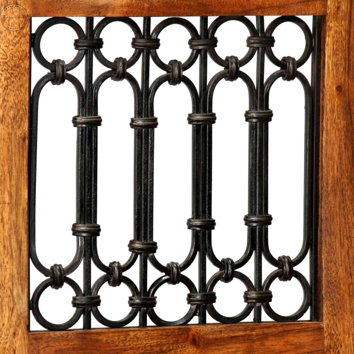 Handcrafted with solid Sheesham wood chair with iron jali, honey finish, vintage design and termite-free solid wood.