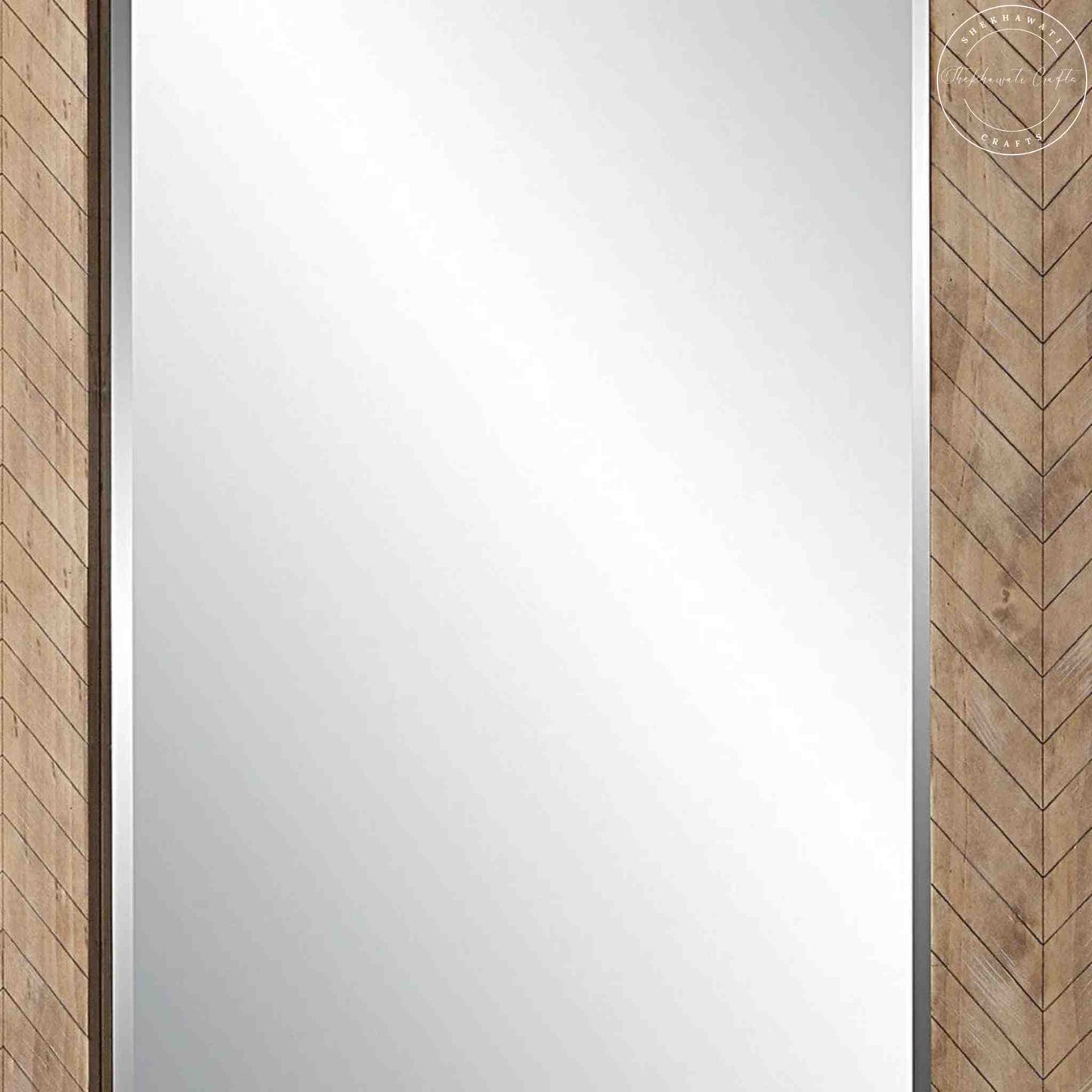 Sasimo wood mirror frame with mango wood, natural finish, wooden wall mirror for home and bathroom decor.