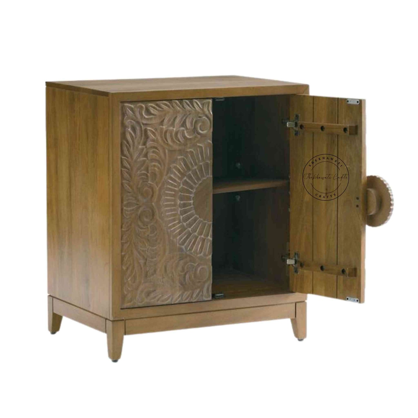Sunburst Sideboard is handcrafted with mango wood and hand carved design with natural finish.