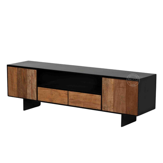 handcrafted TV unit made from mango wood with dual tone finish