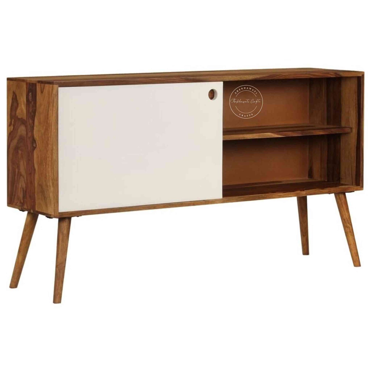 Handcrafted Symphony TV Cabinet made of sheesham wood with a dual-tone finish, sliding doors and detachable legs.