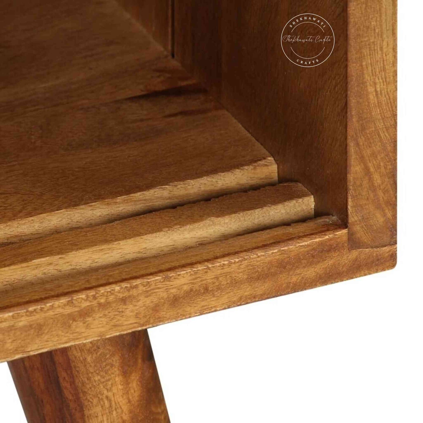 Handcrafted Symphony TV Cabinet made of sheesham wood with a dual-tone finish, sliding doors and detachable legs.