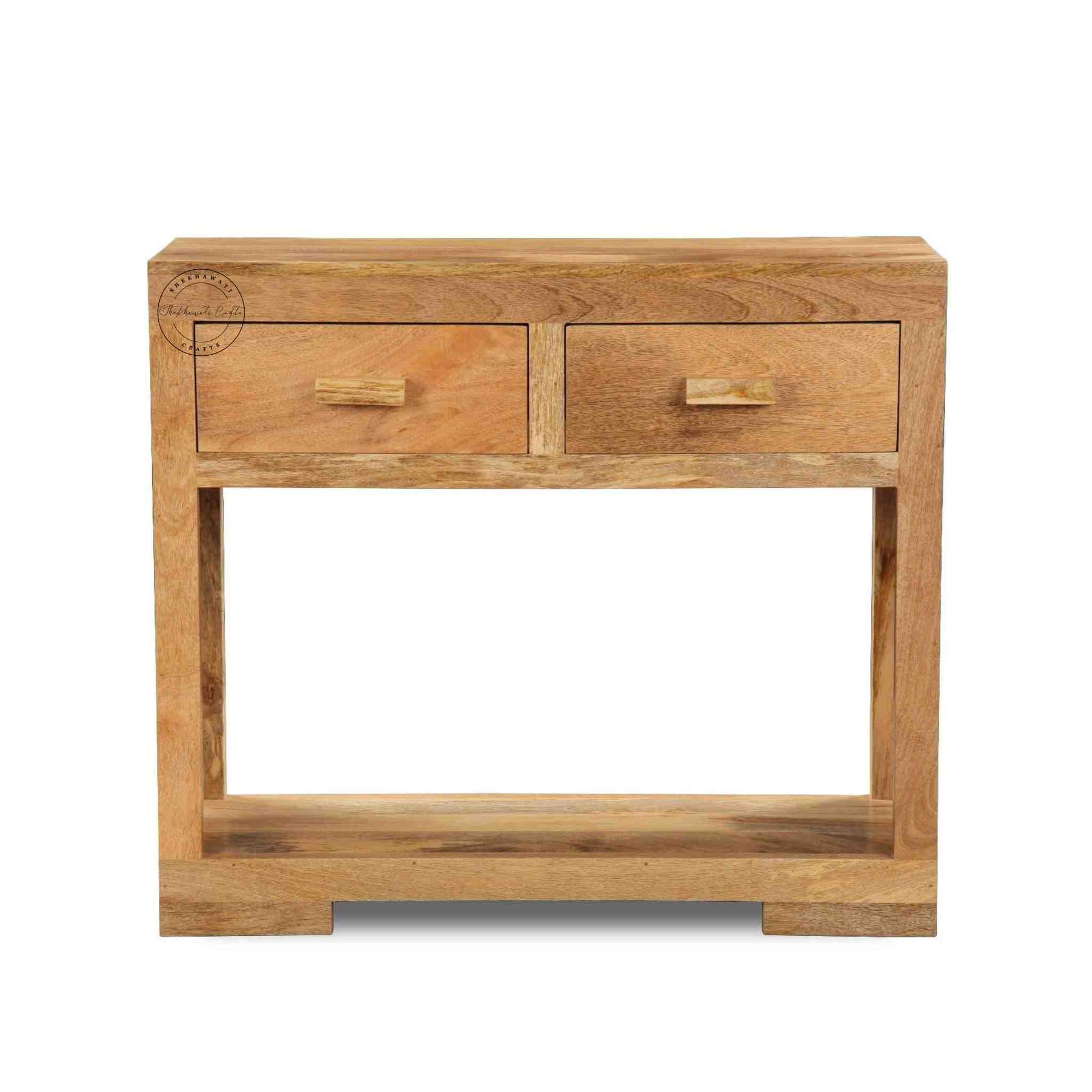 handcrafted teddy console table made with mango wood and natural finish.