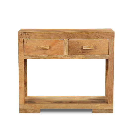 handcrafted teddy console table made with mango wood and natural finish.