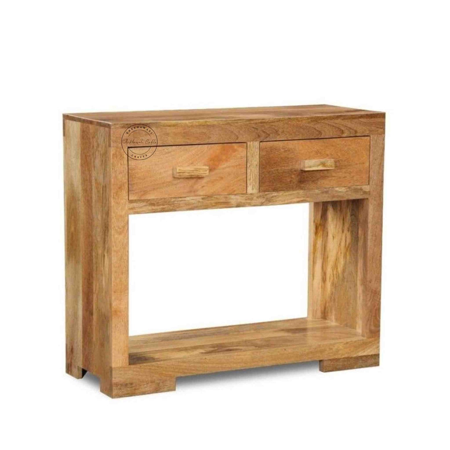 handcrafted teddy console table made with mango wood and natural finish.