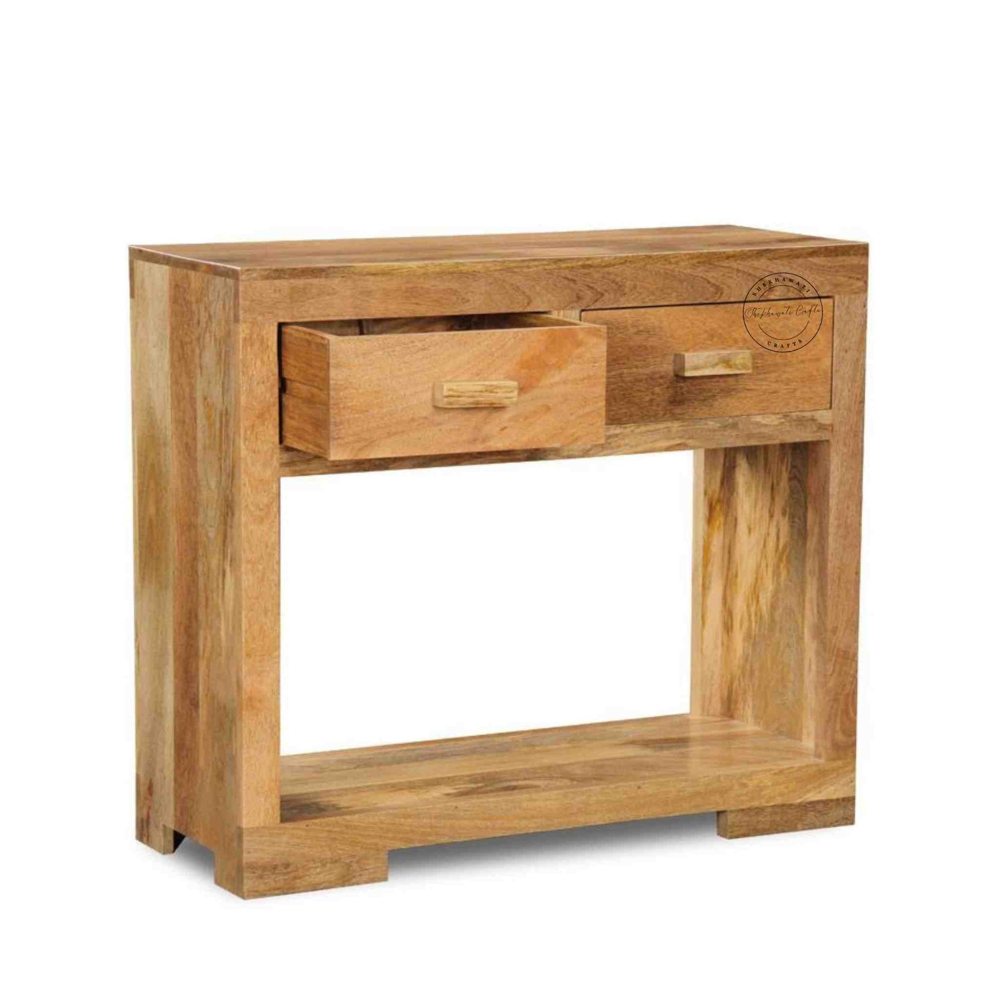 handcrafted teddy console table made with mango wood and natural finish.