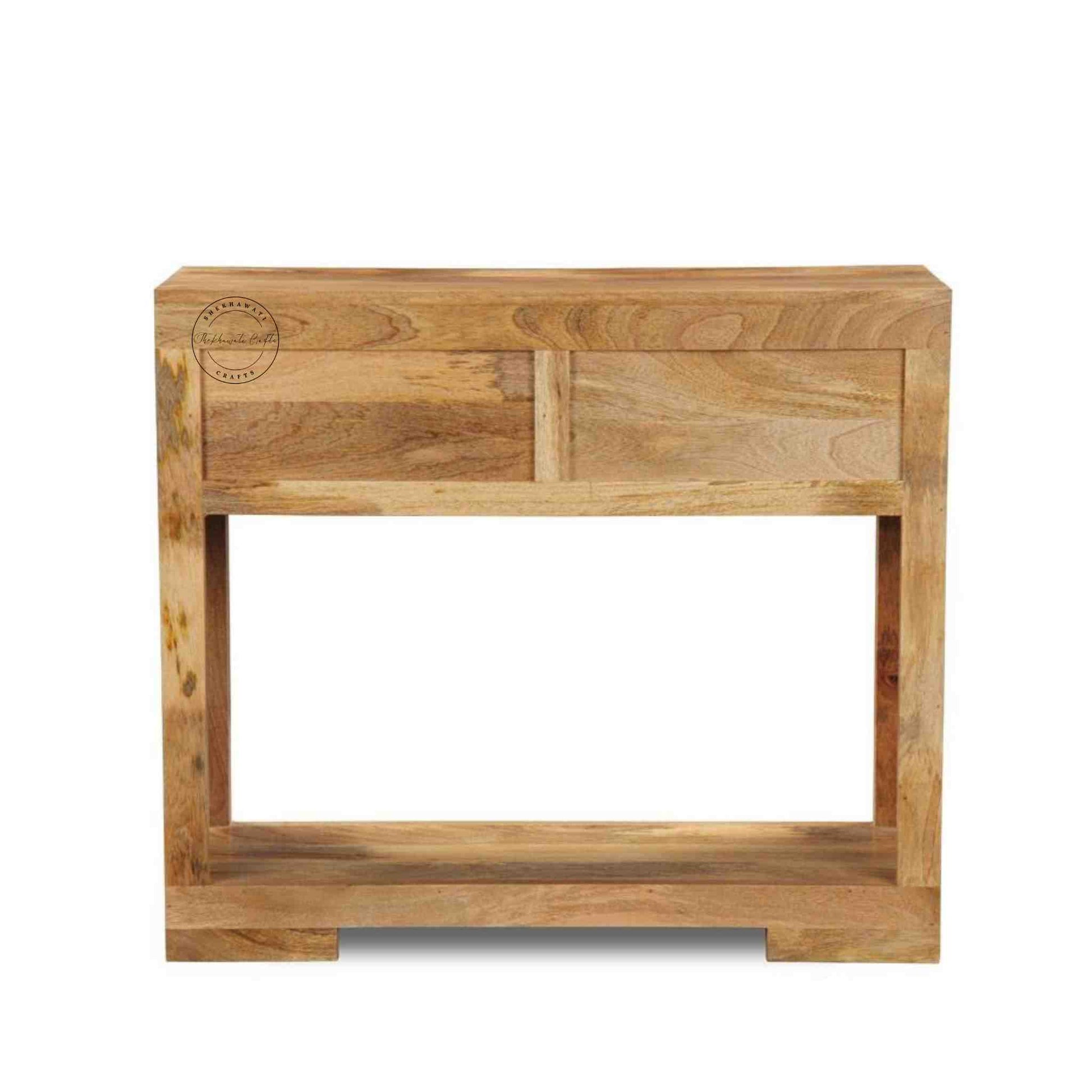 handcrafted teddy console table made with mango wood and natural finish.