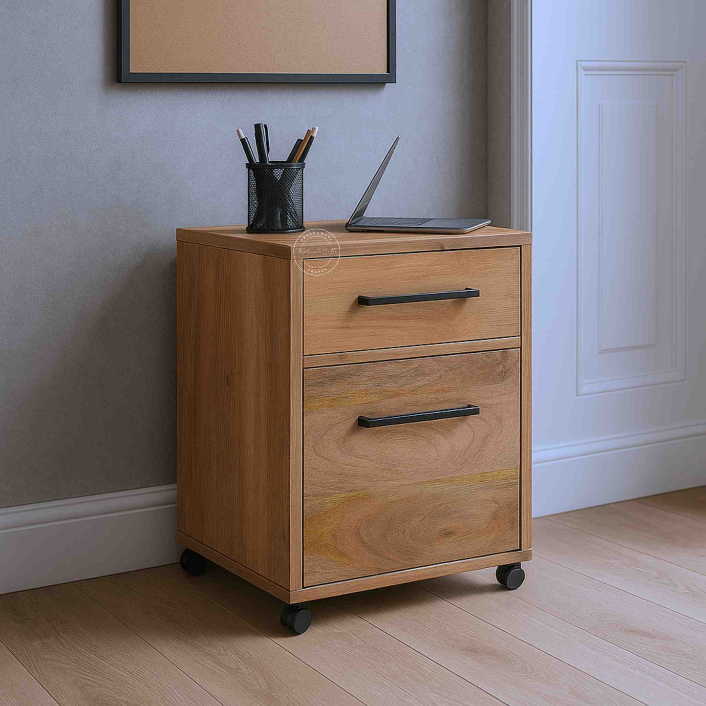 Wooden file cabinet with 2 drawers