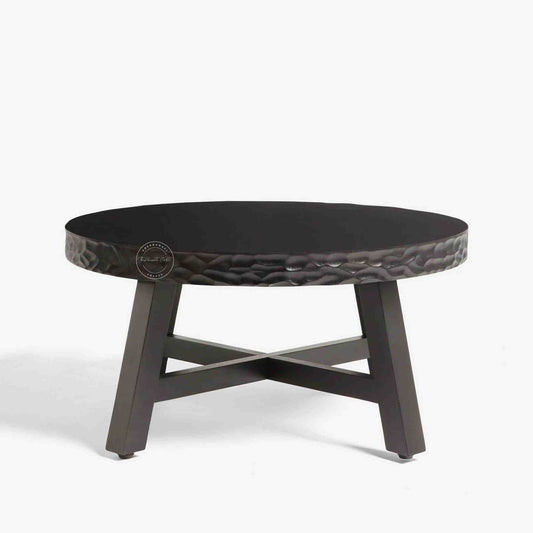 handcrafted Uma Sheesham Wood Coffee Table with matte black finish and round shape design.
