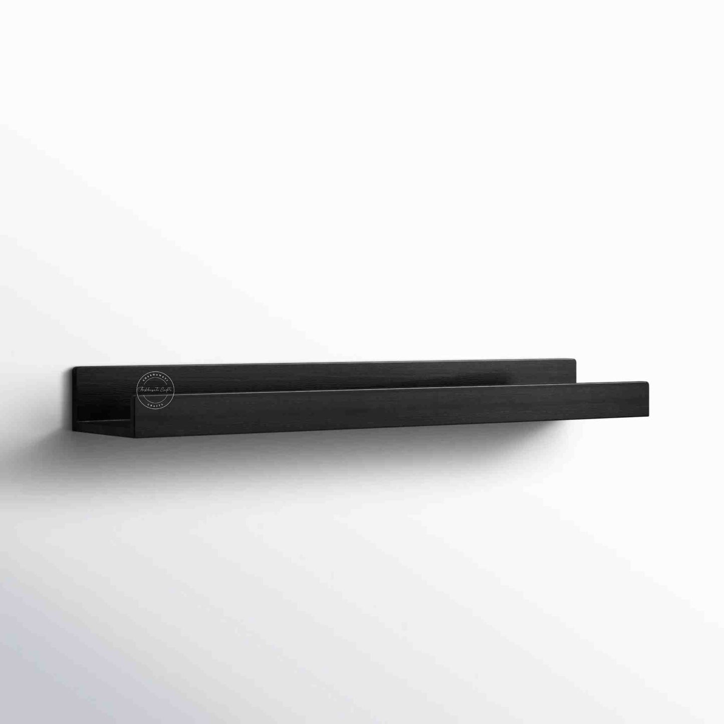 handcrafted Veda mango wood hanging wall shelf in matte black finish.