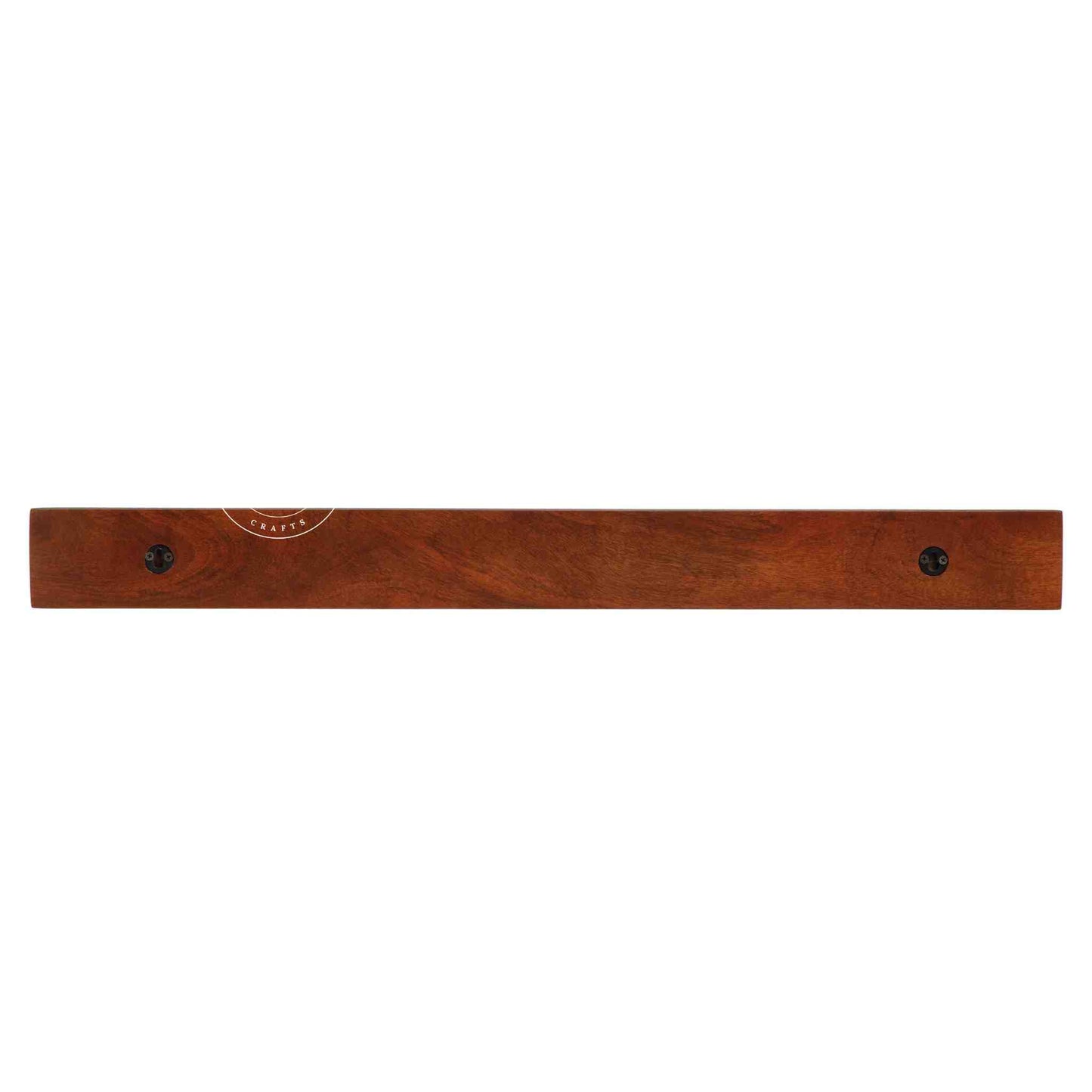 handcrafted Veda mango wood hanging wall shelf in honey finish.