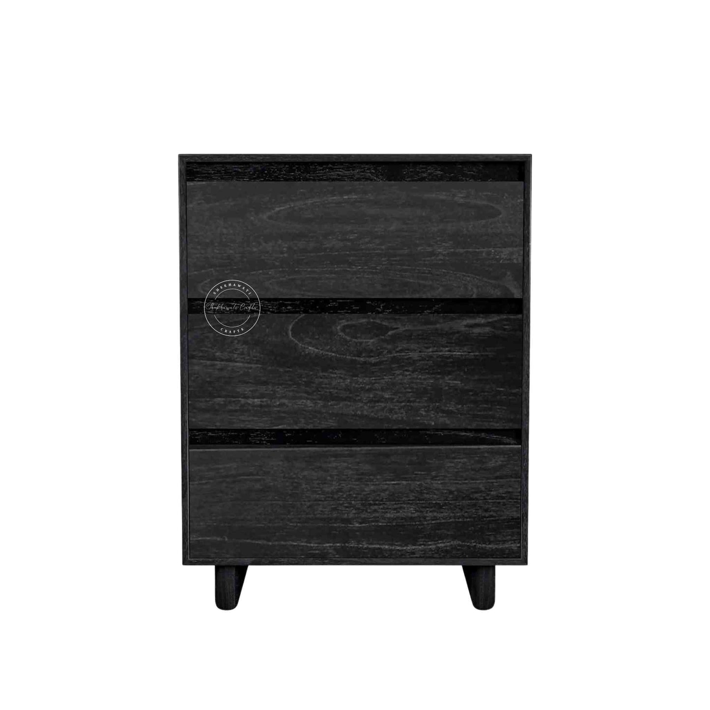 Velvet Ash Wooden Chest of Drawers s handmade from mango wood with a matte black finish and 3 storage drawers.