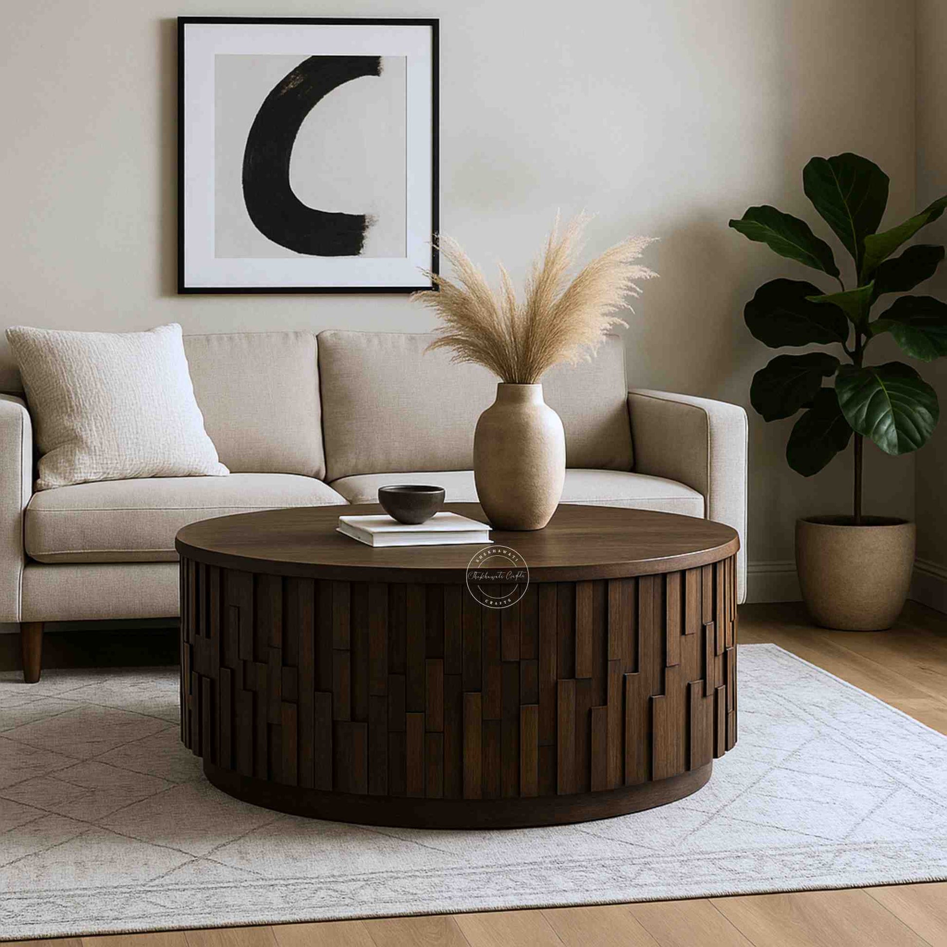 Venessa coffee table is handcrafted from mango wood with walnut finish and storage compartment.
