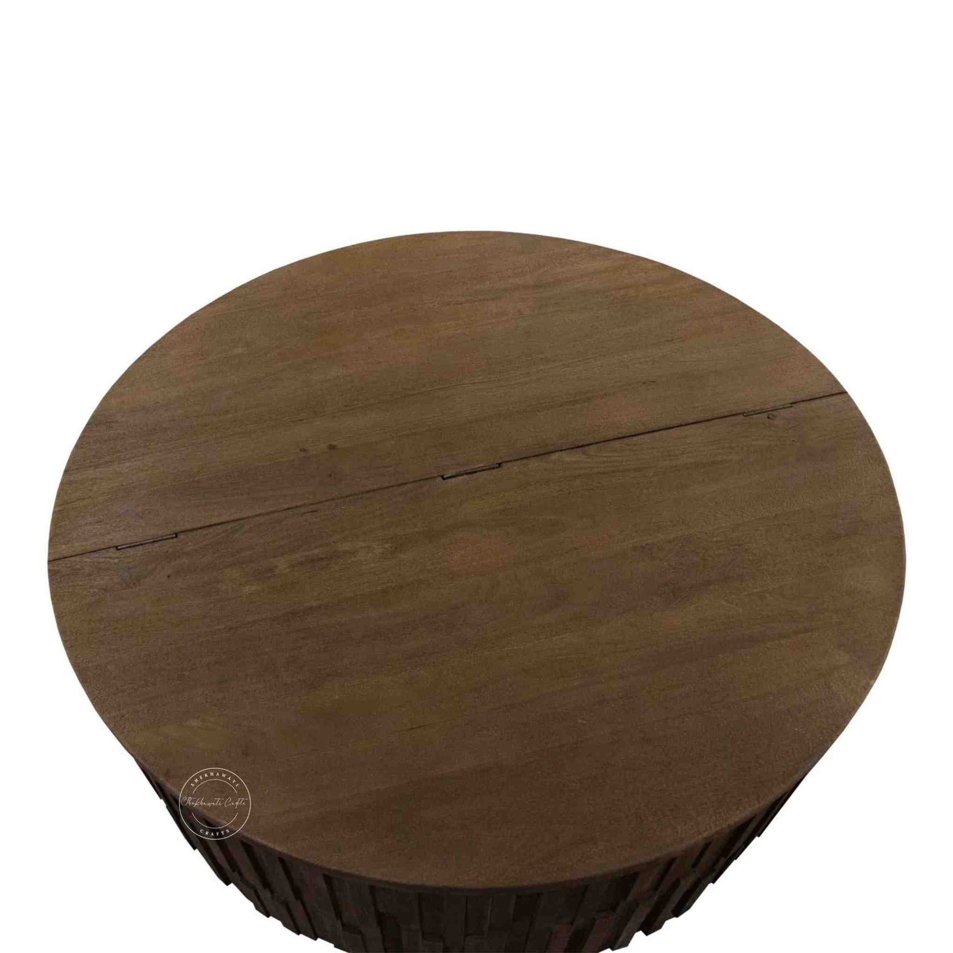 Venessa coffee table is handcrafted from mango wood with walnut finish and storage compartment.