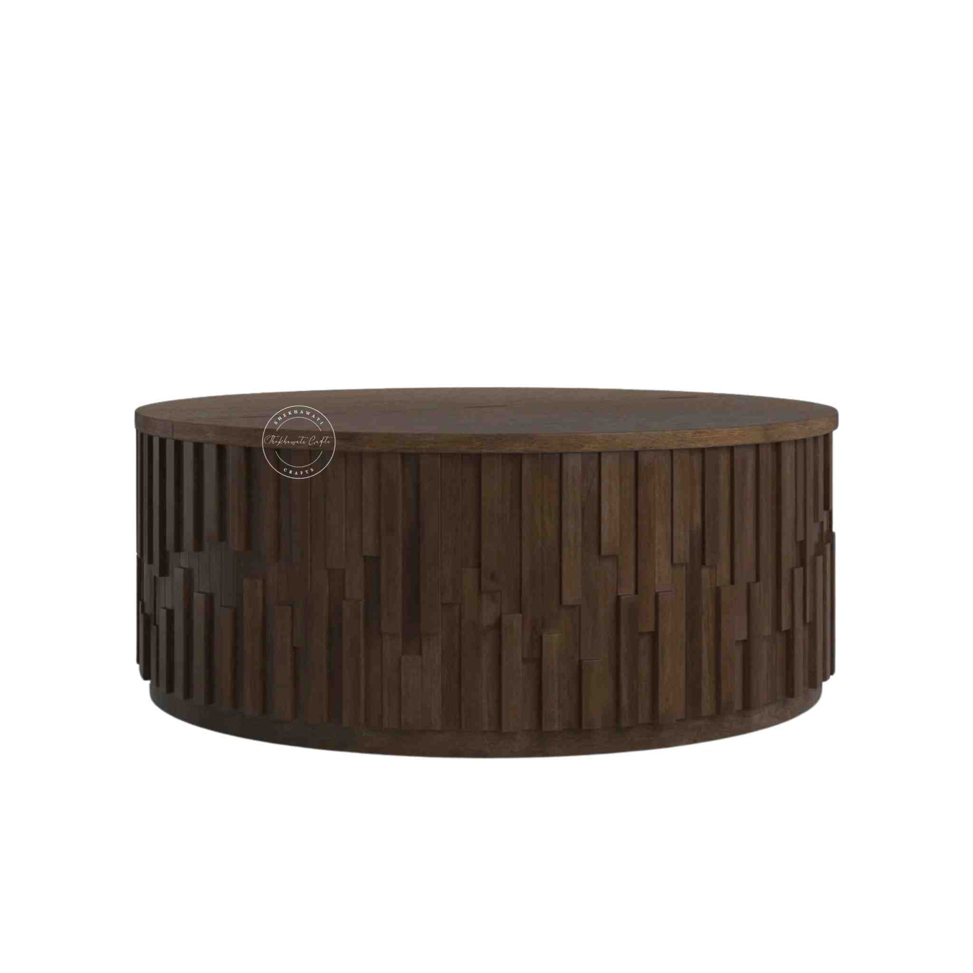 Venessa coffee table is handcrafted from mango wood with walnut finish and storage compartment.