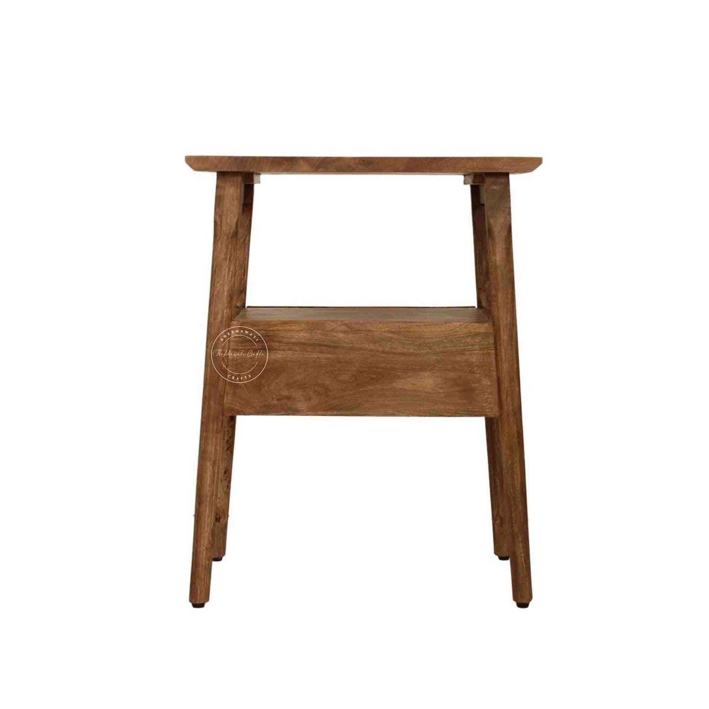 Venus end table is handmade from mango wood with natural finish and 1 drawer for storage