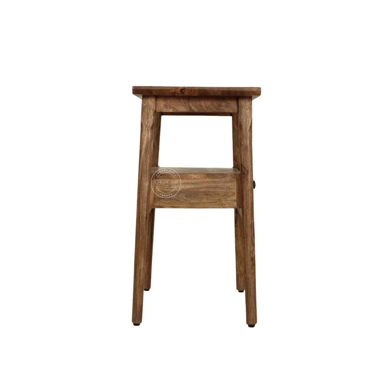 Venus end table is handmade from mango wood with natural finish and 1 drawer for storage