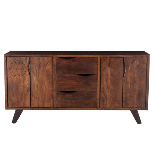 Vienna Live Edge Sideboard is handcrafted with sheesham wood with 4 doors and 3 drawers and a walnut finish.