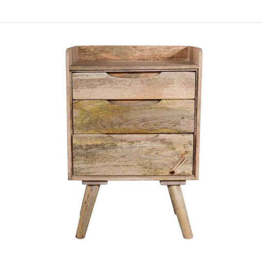 Handcrafted Vitra End table made with mango wood and a natural finish with foldable legs.