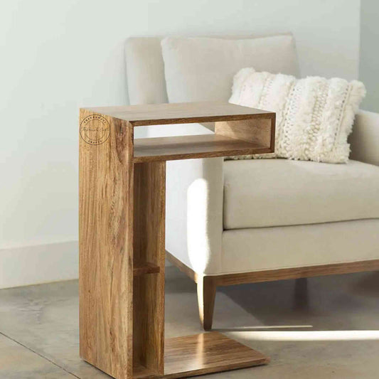 Viva End Table handcrafted with mango wood and natural finish.