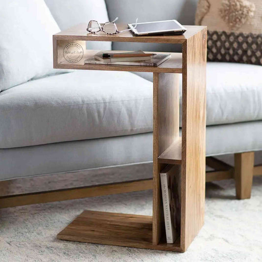 Viva End Table handcrafted with mango wood and natural finish.
