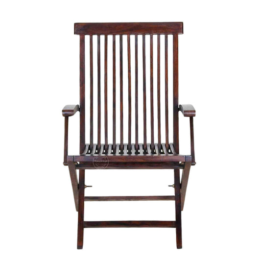 Vyom Foldable Strip Chair is made with sheesham wood and a natural finish—a wooden chair for home and garden furniture.