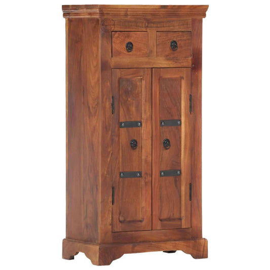 Walker Mini Tower Cabinet is handcrafted with Sheesham wood and a natural finish.