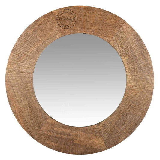Walter Mirror Frame handcrafted with solid mango wood with natural finish. round shape wooden mirror frame.