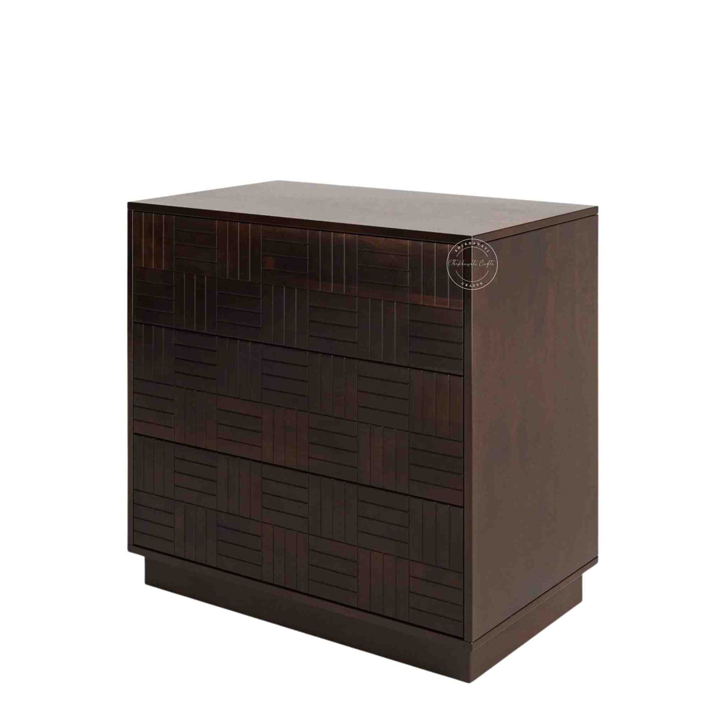 Westcote chest of drawers made from sheesham wood with 3 storage drawers, finished in walnut.