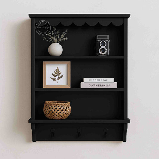 Zen Wall Shelf is handmade from mango wood and a matte back finish color.