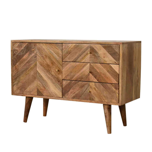 Raavi Chest of Drawers is made from solid mango wood with a natural finish, storage with 3 drawers and 2 doors.