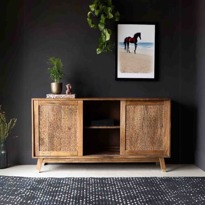 Aarika sideboard is handcrafted from mango wood and 3 sliding doors with Aarika collections design