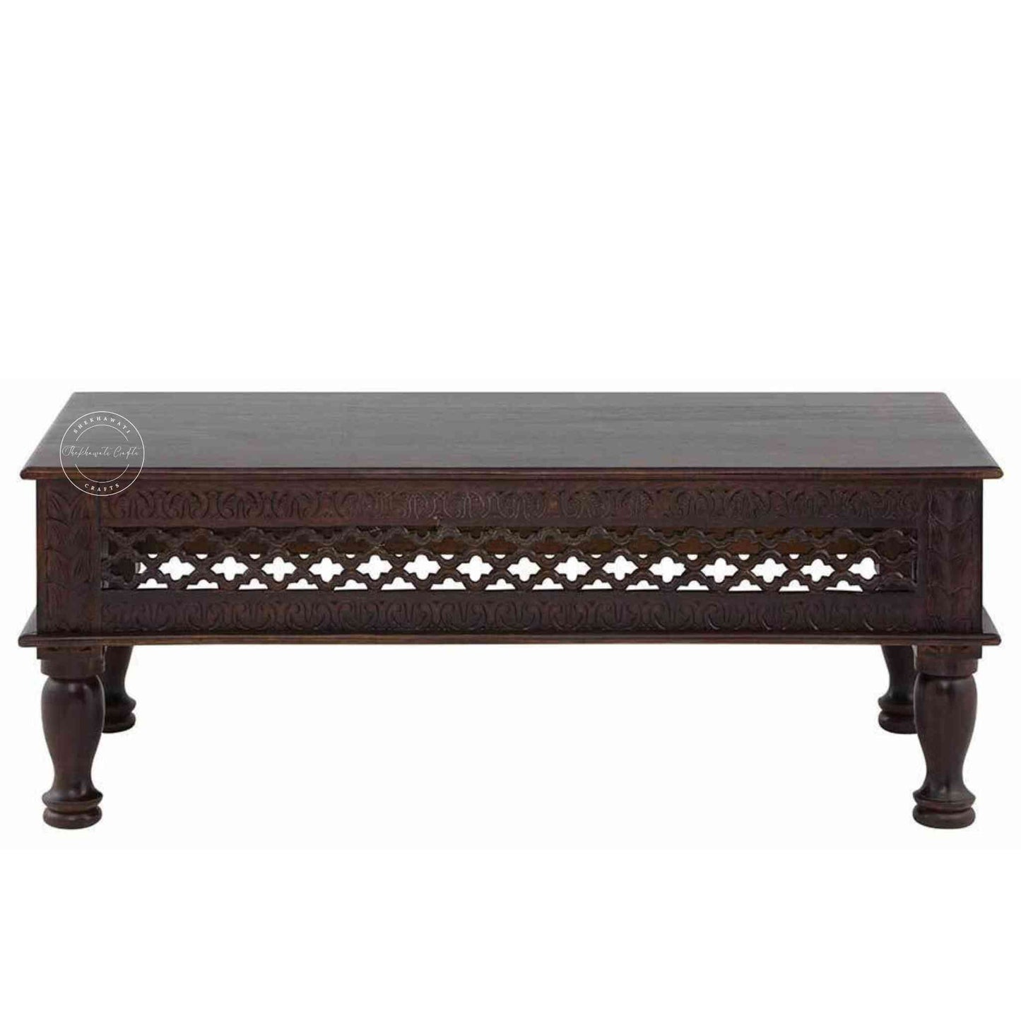 handcrafted Aaron wooden center table is made with sheesham wood and walnut finish. vintage furniture ideal for the home.