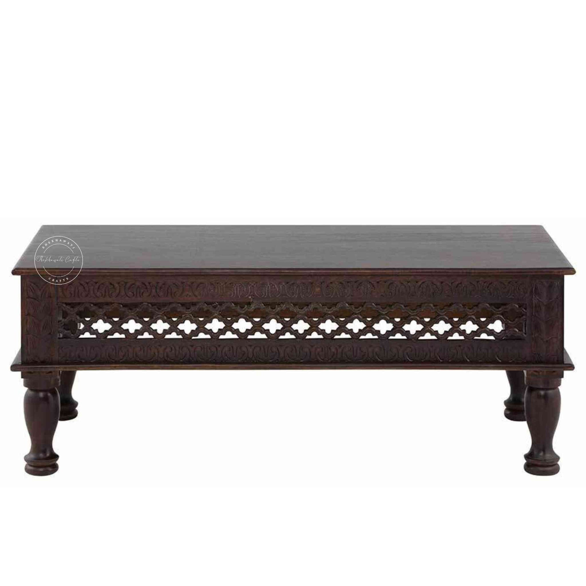 handcrafted Aaron wooden center table is made with sheesham wood and walnut finish. vintage furniture ideal for the home.