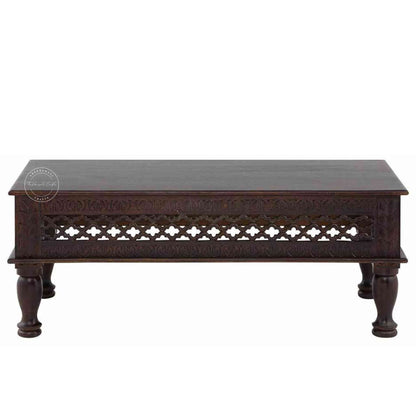 handcrafted Aaron wooden center table is made with sheesham wood and walnut finish. vintage furniture ideal for the home.