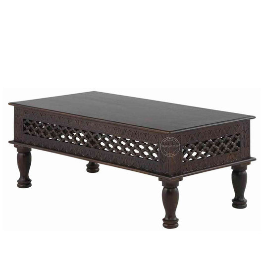 handcrafted Aaron wooden center table is made with sheesham wood and walnut finish. vintage furniture ideal for the home.