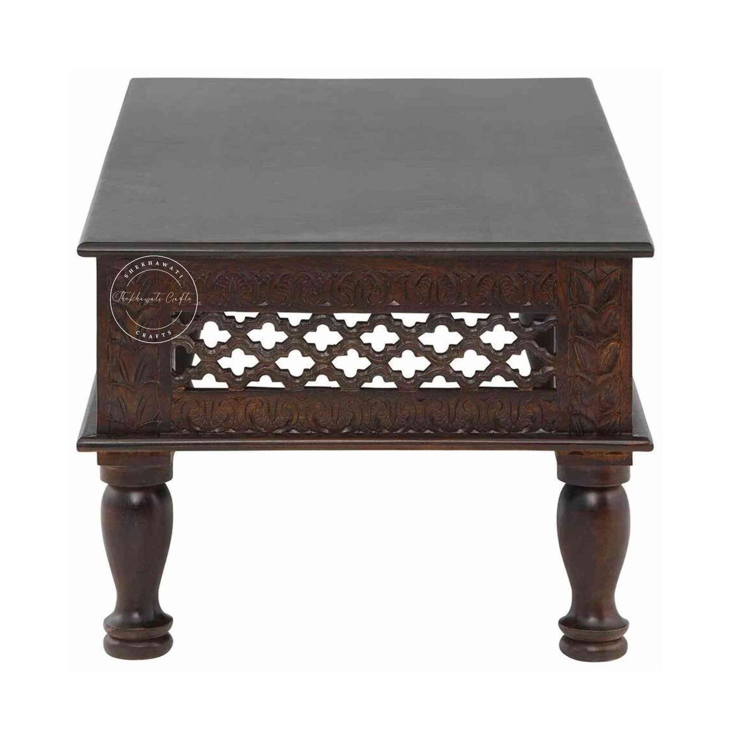 handcrafted Aaron wooden center table is made with sheesham wood and walnut finish. vintage furniture ideal for the home.