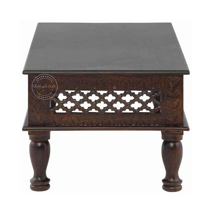 handcrafted Aaron wooden center table is made with sheesham wood and walnut finish. vintage furniture ideal for the home.