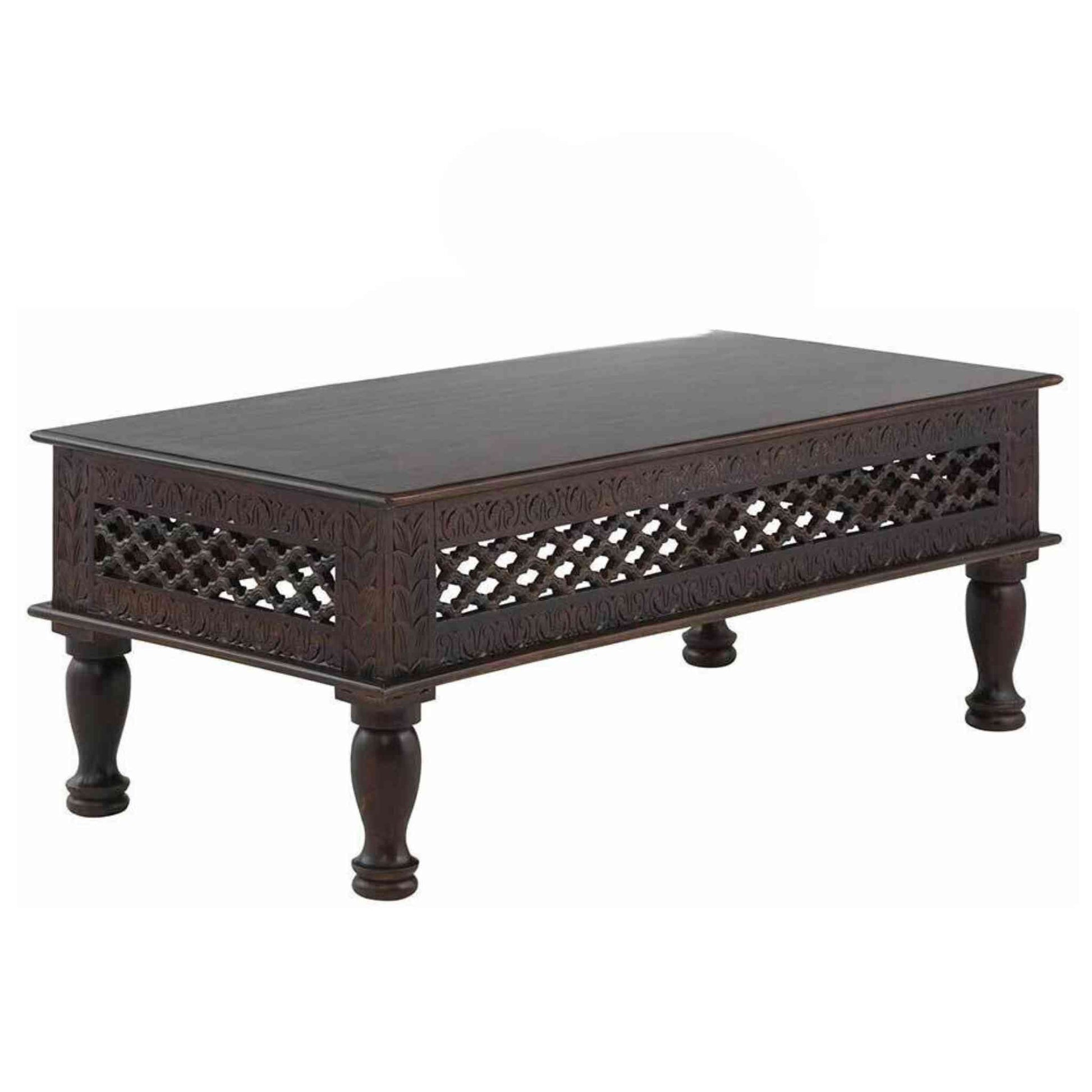 handcrafted Aaron wooden center table is made with sheesham wood and walnut finish. vintage furniture ideal for the home.