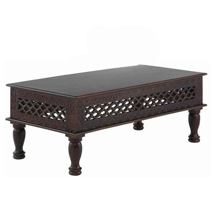 handcrafted Aaron wooden center table is made with sheesham wood and walnut finish. vintage furniture ideal for the home.