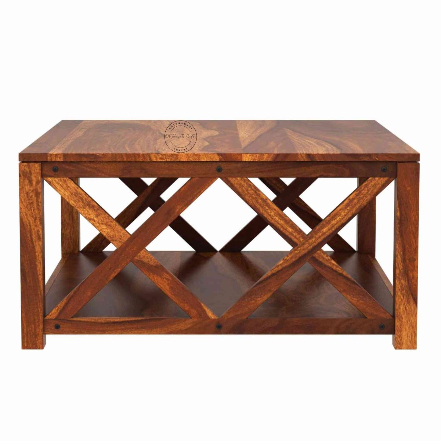 Handcrafted Ala X Sheesham Wood Center Table made with x shape design and customer finish option.