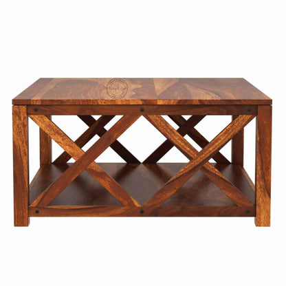Handcrafted Ala X Sheesham Wood Center Table made with x shape design and customer finish option.