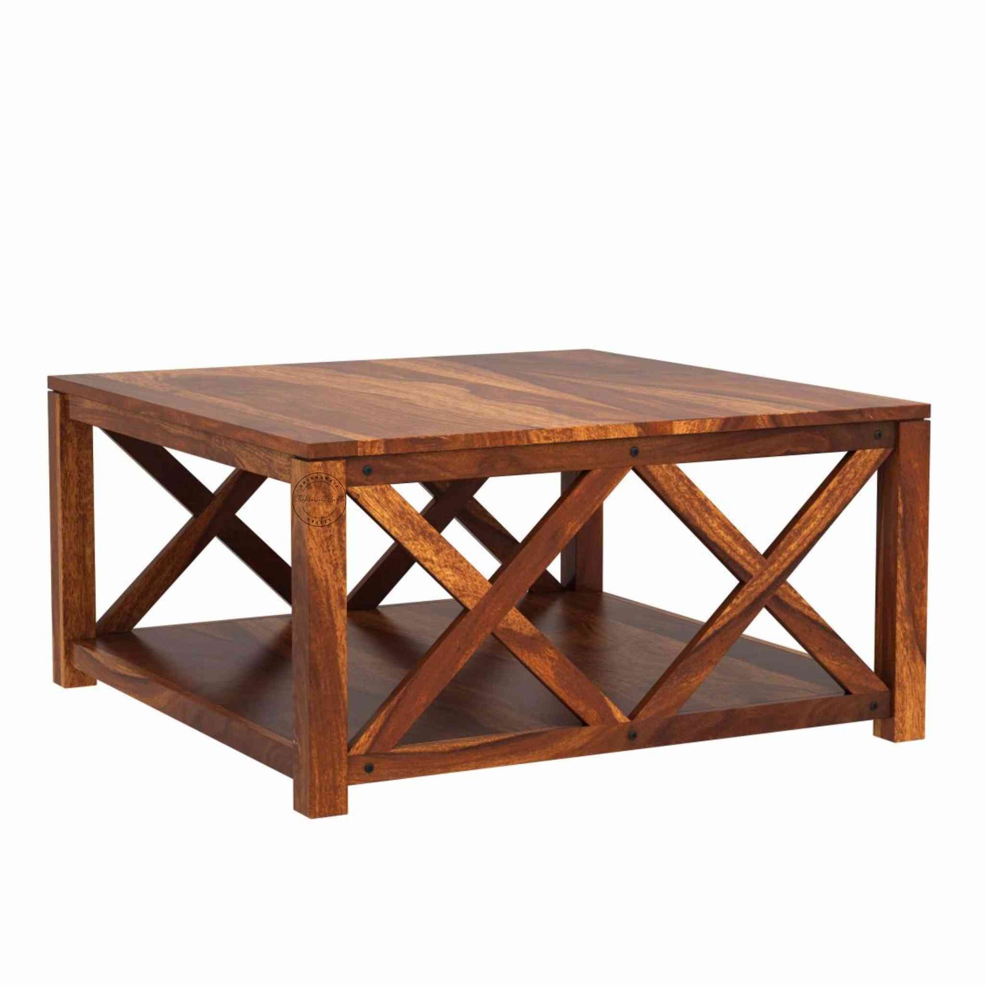 Handcrafted Ala X Sheesham Wood Center Table made with x shape design and customer finish option.