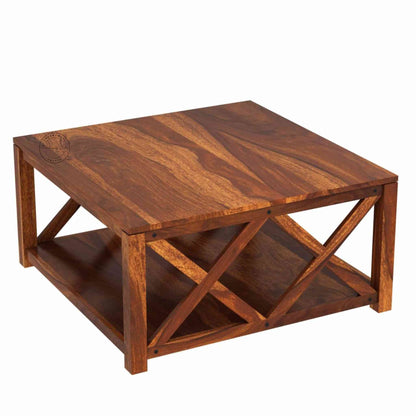 Handcrafted Ala X Sheesham Wood Center Table made with x shape design and customer finish option.