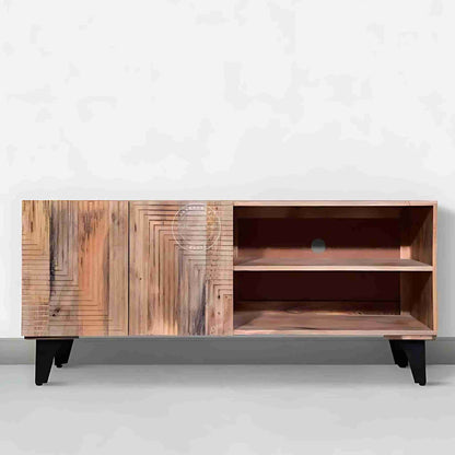 Anglo TV Cabinet is handcrafted with mango wood with 2 doors and a detachable shelf.